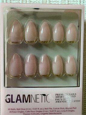 New GLAMNETIC Short Almond Press-On Nails in Nude Pink Goal Chaser